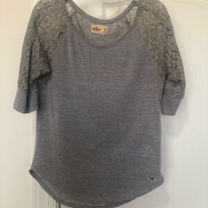 Hollister Gray Short Sleeve Lace Top Size XS